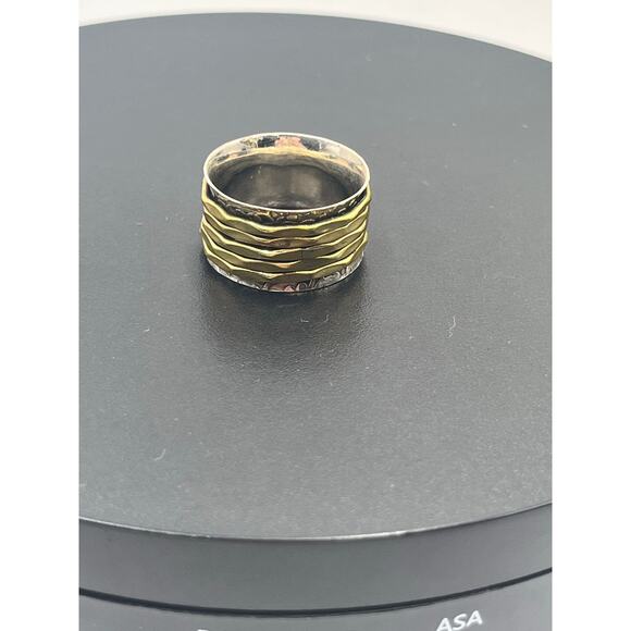 YS India Vintage Sterling Silver Hammered And Brass Spinner Two Tone Ring 9.5 - Picture 6 of 12
